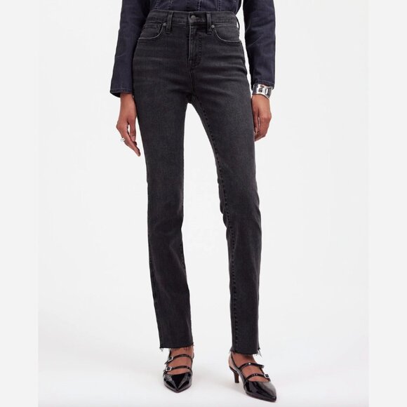 NWT Madewell Petite Mid Rise Stovepipe Jeans Womens 27 27P Armand Wash Raw Hem - Picture 1 of 14